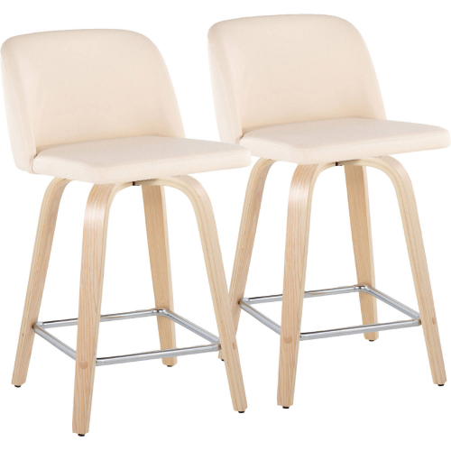 Toriano 24" Swivel Counter Stool in Natural Wood & Cream Leatherette w/ Chrome Footrest (Set of 2)